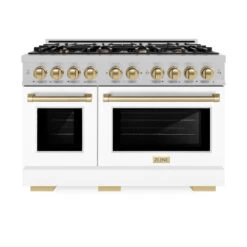 ZLINE Autograph Edition 48 In. 6.7 Cu. Ft. Select Double Oven Gas Range With 8 Burner Cooktop In Satin Stainless Steel With White Matte Doors And Champagne Bronze Accents (HGRSZ-WM-48-CB)(Zline Autograph Edition 48 Select Gas Range Satin Stainless Steel White Matte Champagne Bronze Hgrsz Wm 48 Cb) 16 ZLINE Autograph Edition 48 In. 6.7 Cu. Ft. Select Double Oven Gas Range With 8 Burner Cooktop In Satin Stainless Steel With White Matte Doors And Champagne Bronze Accents (HGRSZ-WM-48-CB)(Zline Autograph Edition 48 Select Gas Range Satin Stainless Steel White Matte Champagne Bronze Hgrsz Wm 48 Cb) -Induction Cooktop Store zline select satin stainless steel gas range autograph edition champagne bronze HGRSZ WM 48 CB front