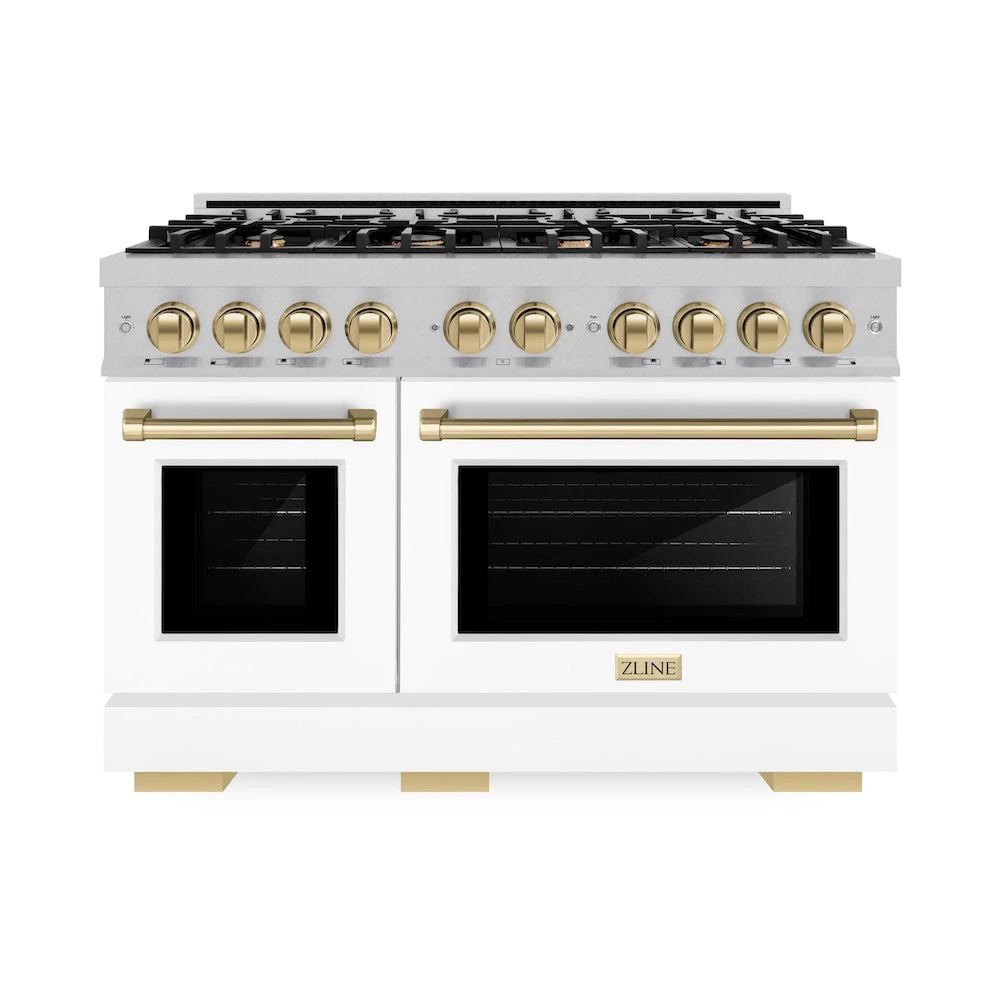 ZLINE Autograph Edition 48 In. 6.7 Cu. Ft. Select Double Oven Gas Range With 8 Burner Cooktop In Satin Stainless Steel With White Matte Doors And Champagne Bronze Accents (HGRSZ-WM-48-CB)(Zline Autograph Edition 48 Select Gas Range Satin Stainless Steel White Matte Champagne Bronze Hgrsz Wm 48 Cb) 2 ZLINE Autograph Edition 48 In. 6.7 Cu. Ft. Select Double Oven Gas Range With 8 Burner Cooktop In Satin Stainless Steel With White Matte Doors And Champagne Bronze Accents (HGRSZ-WM-48-CB)(Zline Autograph Edition 48 Select Gas Range Satin Stainless Steel White Matte Champagne Bronze Hgrsz Wm 48 Cb) - Image 2