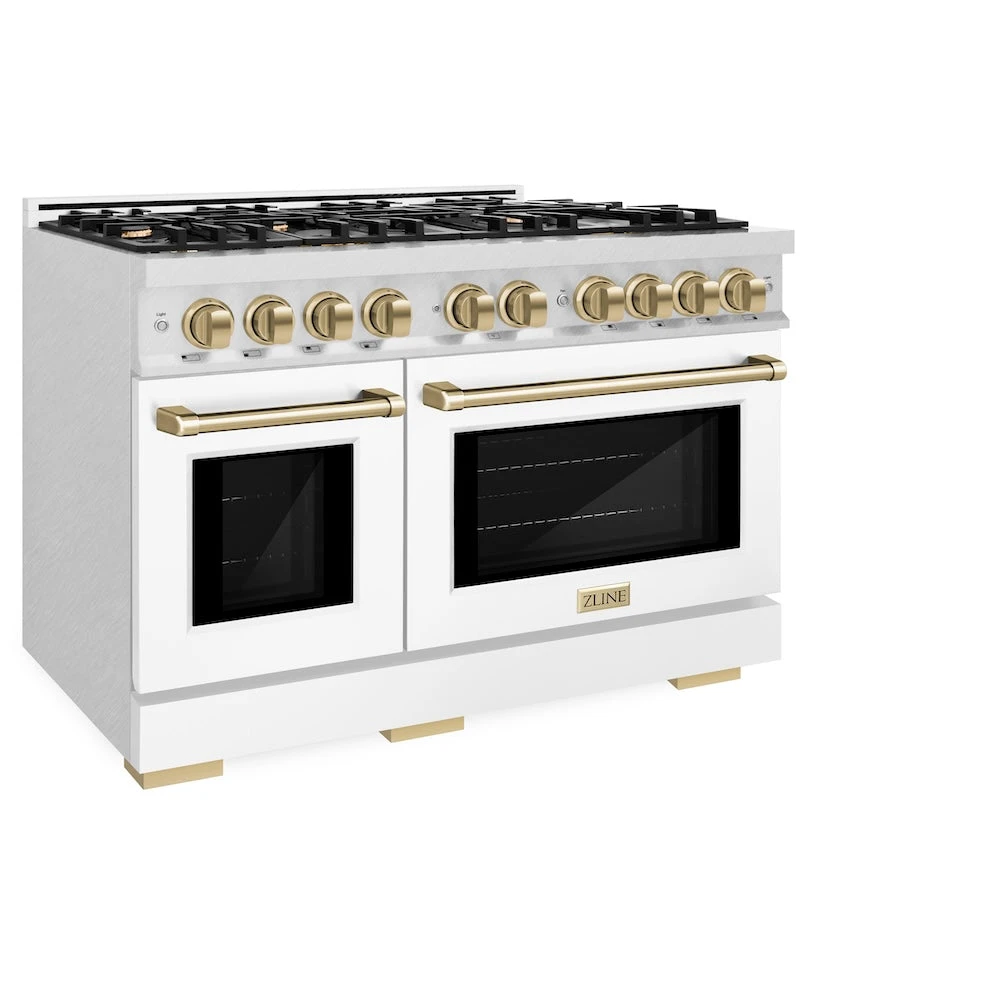ZLINE Autograph Edition 48 In. 6.7 Cu. Ft. Select Double Oven Gas Range With 8 Burner Cooktop In Satin Stainless Steel With White Matte Doors And Champagne Bronze Accents (HGRSZ-WM-48-CB)(Zline Autograph Edition 48 Select Gas Range Satin Stainless Steel White Matte Champagne Bronze Hgrsz Wm 48 Cb) 5 ZLINE Autograph Edition 48 In. 6.7 Cu. Ft. Select Double Oven Gas Range With 8 Burner Cooktop In Satin Stainless Steel With White Matte Doors And Champagne Bronze Accents (HGRSZ-WM-48-CB)(Zline Autograph Edition 48 Select Gas Range Satin Stainless Steel White Matte Champagne Bronze Hgrsz Wm 48 Cb) - Image 5