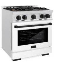 ZLINE Autograph Edition 30 In. 4.2 Cu. Ft. Select Gas Range With 4 Burner Cooktop And Convection Gas Oven In Satin Stainless Steel With White Matte Door And Matte Black Accents (HGRSZ-WM-30-MB)(Zline Autograph Edition 30 Select Gas Range Satin Stainless Steel White Matte Matte Black Hgrsz Wm 30 Mb) -Induction Cooktop Store zline select satin stainless steel gas range autograph edition matte black HGRSZ WM 30 MB main