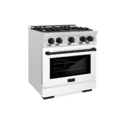 ZLINE Autograph Edition 30 In. 4.2 Cu. Ft. Select Gas Range With 4 Burner Cooktop And Convection Gas Oven In Satin Stainless Steel With White Matte Door And Matte Black Accents (HGRSZ-WM-30-MB)(Zline Autograph Edition 30 Select Gas Range Satin Stainless Steel White Matte Matte Black Hgrsz Wm 30 Mb)