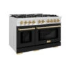ZLINE Autograph Edition 48 In. 6.7 Cu. Ft. Select Double Oven Dual Fuel Range With 8 Burner Gas Cooktop In Satin Stainless Steel With Black Matte Doors And Polished Gold Accents (HDRSZ-BLM-48-G)(Zline Autograph Edition 48 Select Dual Fuel Range Satin Stainless Steel Black Matte Polished Gold Hdrsz Blm 48 G)