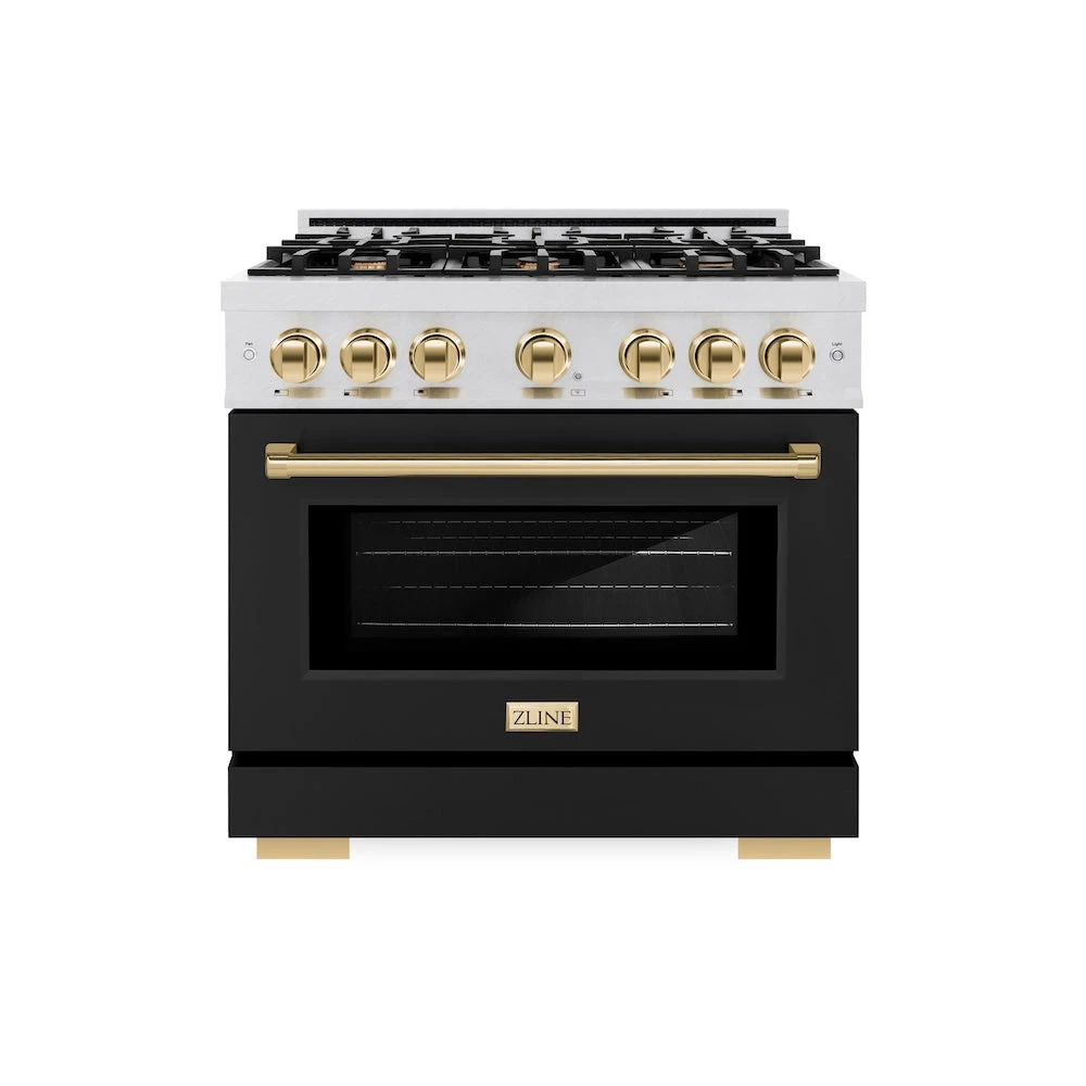 ZLINE Autograph Edition 36 In. 5.2 Cu. Ft. Select Gas Range With 6 Burner Cooktop And Convection Gas Oven In Satin Stainless Steel With Black Matte Door And Polished Gold Accents (HGRSZ-BLM-36-G)(Zline Autograph Edition 36 Select Gas Range Satin Stainless Steel Black Matte Polished Gold Hgrsz Blm 36 G) 2 ZLINE Autograph Edition 36 In. 5.2 Cu. Ft. Select Gas Range With 6 Burner Cooktop And Convection Gas Oven In Satin Stainless Steel With Black Matte Door And Polished Gold Accents (HGRSZ-BLM-36-G)(Zline Autograph Edition 36 Select Gas Range Satin Stainless Steel Black Matte Polished Gold Hgrsz Blm 36 G) - Image 2