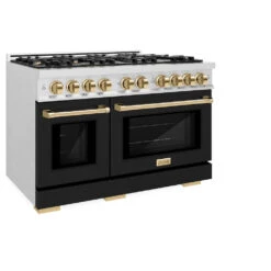 ZLINE Autograph Edition 48 In. 6.7 Cu. Ft. Select Double Oven Gas Range With 8 Burner Cooktop In Satin Stainless Steel With Black Matte Doors And Polished Gold Accents (HGRSZ-BLM-48-G)(Zline Autograph Edition 48 Select Gas Range Satin Stainless Steel Black Matte Polished Gold Hgrsz Blm 48 G) 16 ZLINE Autograph Edition 48 In. 6.7 Cu. Ft. Select Double Oven Gas Range With 8 Burner Cooktop In Satin Stainless Steel With Black Matte Doors And Polished Gold Accents (HGRSZ-BLM-48-G)(Zline Autograph Edition 48 Select Gas Range Satin Stainless Steel Black Matte Polished Gold Hgrsz Blm 48 G) -Induction Cooktop Store zline select satin stainless steel gas range autograph edition polished gold HGRSZ BLM 48 G main