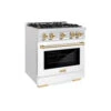 ZLINE Autograph Edition 30 In. 4.2 Cu. Ft. Select Gas Range With 4 Burner Cooktop And Convection Gas Oven In Satin Stainless Steel With White Matte Door And Polished Gold Accents (HGRSZ-WM-30-G)(Zline Autograph Edition 30 Select Gas Range Satin Stainless Steel White Matte Polished Gold Hgrsz Wm 30 G)