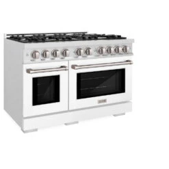 ZLINE 48 In. 6.7 Cu. Ft. Select Double Oven Gas Range With 8 Burner Cooktop In Satin Stainless Steel With White Matte Doors (HGRS-WM-48)(Zline 48 Select Gas Range Satin Stainless Steel White Matte Hgrs Wm 48) -Induction Cooktop Store zline select satin stainless steel white matte gas range HGRS WM 48 main