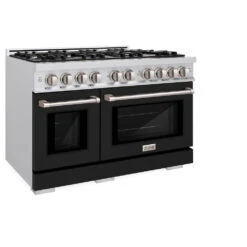 ZLINE 48 In. 6.7 Cu. Ft. Select Double Oven Dual Fuel Range With 8 Burner Gas Cooktop In Stainless Steel With Black Matte Doors (HDR-BLM-48)(Zline 48 Select Dual Fuel Range Stainless Steel Black Matte Hdr Blm 48) -Induction Cooktop Store zline select stainless steel dual fuel black matte range HDR BLM 48 main