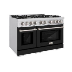 ZLINE 48 In. 6.7 Cu. Ft. Select Double Oven Dual Fuel Range With 8 Burner Gas Cooktop In Stainless Steel With Black Matte Doors (HDR-BLM-48)(Zline 48 Select Dual Fuel Range Stainless Steel Black Matte Hdr Blm 48)