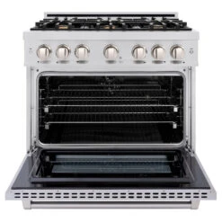 ZLINE 36 In. 5.2 Cu. Ft. Select Dual Fuel Range With Gas Cooktop And Electric Convection Oven In Stainless Steel With 6 Brass Burners (HDR-BR-36)(Zline 36 Select Dual Fuel Range Stainless Steel Brass Burners Hdr Br 36) -Induction Cooktop Store zline select stainless steel dual fuel range HDR BR 36 front open