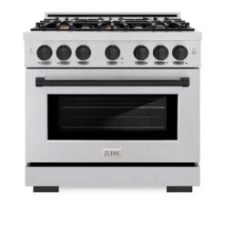 ZLINE Autograph Edition 36 In. 5.2 Cu. Ft. Select Dual Fuel Range With 6 Burner Gas Cooktop And Electric Convection Oven In Stainless Steel With Matte Black Accents (HDRZ-36-MB)(Zline Autograph Edition 36 Select Dual Fuel Range Stainless Steel Matte Black Hdrz 36 Mb) -Induction Cooktop Store zline select stainless steel dual fuel range autograph edition matte black HDRZ 36 MB front
