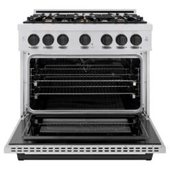 ZLINE Autograph Edition 36 In. 5.2 Cu. Ft. Select Dual Fuel Range With 6 Burner Gas Cooktop And Electric Convection Oven In Stainless Steel With Matte Black Accents (HDRZ-36-MB)(Zline Autograph Edition 36 Select Dual Fuel Range Stainless Steel Matte Black Hdrz 36 Mb) -Induction Cooktop Store zline select stainless steel dual fuel range autograph edition matte black HDRZ 36 MB front open