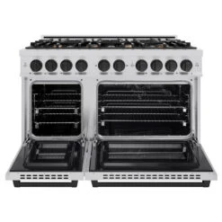 ZLINE Autograph Edition 48 In. 6.7 Cu. Ft. Select Double Oven Dual Fuel Range With 8 Burner Gas Cooktop In Stainless Steel And Matte Black Accents (HDRZ-48-MB)(Zline Autograph Edition 48 Select Dual Fuel Range Stainless Steel Matte Black Hdrz 48 Mb) 15 ZLINE Autograph Edition 48 In. 6.7 Cu. Ft. Select Double Oven Dual Fuel Range With 8 Burner Gas Cooktop In Stainless Steel And Matte Black Accents (HDRZ-48-MB)(Zline Autograph Edition 48 Select Dual Fuel Range Stainless Steel Matte Black Hdrz 48 Mb) -Induction Cooktop Store zline select stainless steel dual fuel range autograph edition matte black HDRZ 48 MB front open