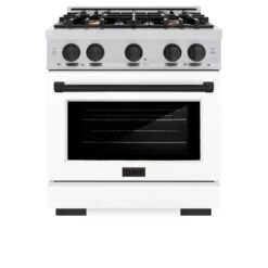 ZLINE Autograph Edition 30 In. 4.2 Cu. Ft. Select Dual Fuel Range With 4 Burner Gas Cooktop And Electric Convection Oven In Stainless Steel With White Matte Door And Matte Black Accents (HDRZ-WM-30-MB)(Zline Autograph Edition 30 Select Dual Fuel Range Stainless Steel White Matte Matte Black Hdrz Wm 30 Mb) -Induction Cooktop Store zline select stainless steel dual fuel range autograph edition matte black HDRZ WM 30 MB front