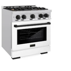 ZLINE Autograph Edition 30 In. 4.2 Cu. Ft. Select Dual Fuel Range With 4 Burner Gas Cooktop And Electric Convection Oven In Stainless Steel With White Matte Door And Matte Black Accents (HDRZ-WM-30-MB)(Zline Autograph Edition 30 Select Dual Fuel Range Stainless Steel White Matte Matte Black Hdrz Wm 30 Mb) -Induction Cooktop Store zline select stainless steel dual fuel range autograph edition matte black HDRZ WM 30 MB main
