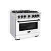 ZLINE Autograph Edition 36 In. 5.2 Cu. Ft. Select Dual Fuel Range With 6 Burner Gas Cooktop And Electric Convection Oven In Stainless Steel With White Matte Door And Matte Black Accents (HDRZ-WM-36-MB)(Zline Autograph Edition 36 Select Dual Fuel Range Stainless Steel White Matte Matte Black Hdrz Wm 36 Mb)