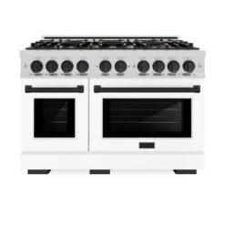 ZLINE Autograph Edition 48 In. 6.7 Cu. Ft. Select Double Oven Dual Fuel Range With 8 Burner Gas Cooktop In Stainless Steel With White Matte Door And Matte Black Accents (HDRZ-WM-48-MB)(Zline Autograph Edition 48 Select Dual Fuel Range Stainless Steel White Matte Matte Black Hdrz Wm 48 Mb) 14 ZLINE Autograph Edition 48 In. 6.7 Cu. Ft. Select Double Oven Dual Fuel Range With 8 Burner Gas Cooktop In Stainless Steel With White Matte Door And Matte Black Accents (HDRZ-WM-48-MB)(Zline Autograph Edition 48 Select Dual Fuel Range Stainless Steel White Matte Matte Black Hdrz Wm 48 Mb) -Induction Cooktop Store zline select stainless steel dual fuel range autograph edition matte black HDRZ WM 48 MB front