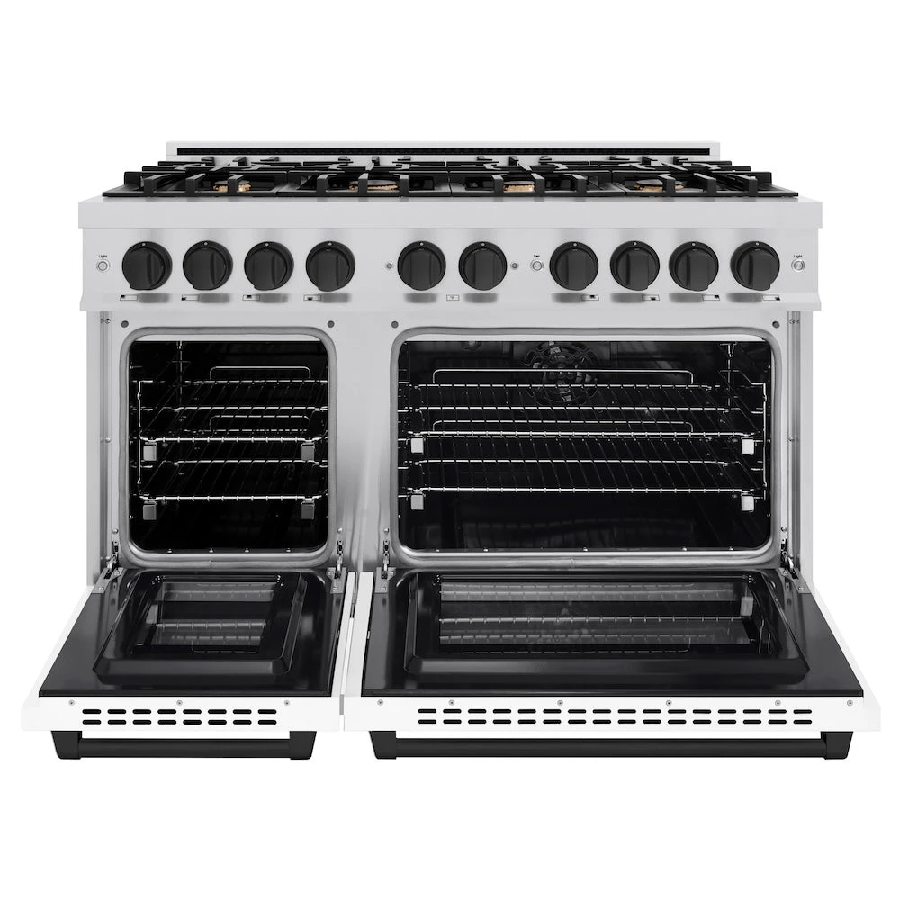 ZLINE Autograph Edition 48 In. 6.7 Cu. Ft. Select Double Oven Dual Fuel Range With 8 Burner Gas Cooktop In Stainless Steel With White Matte Door And Matte Black Accents (HDRZ-WM-48-MB)(Zline Autograph Edition 48 Select Dual Fuel Range Stainless Steel White Matte Matte Black Hdrz Wm 48 Mb) 4 ZLINE Autograph Edition 48 In. 6.7 Cu. Ft. Select Double Oven Dual Fuel Range With 8 Burner Gas Cooktop In Stainless Steel With White Matte Door And Matte Black Accents (HDRZ-WM-48-MB)(Zline Autograph Edition 48 Select Dual Fuel Range Stainless Steel White Matte Matte Black Hdrz Wm 48 Mb) - Image 4