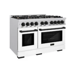 ZLINE Autograph Edition 48 In. 6.7 Cu. Ft. Select Double Oven Dual Fuel Range With 8 Burner Gas Cooktop In Stainless Steel With White Matte Door And Matte Black Accents (HDRZ-WM-48-MB)(Zline Autograph Edition 48 Select Dual Fuel Range Stainless Steel White Matte Matte Black Hdrz Wm 48 Mb)