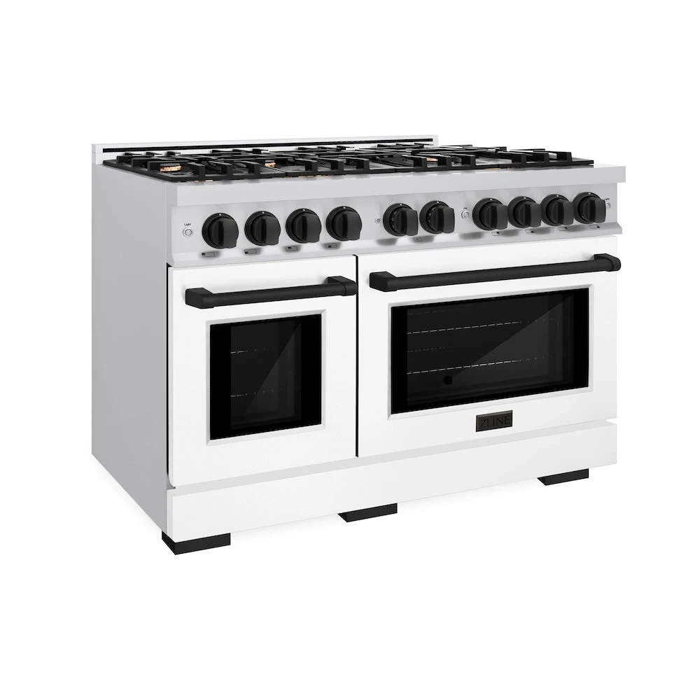 ZLINE Autograph Edition 48 In. 6.7 Cu. Ft. Select Double Oven Dual Fuel Range With 8 Burner Gas Cooktop In Stainless Steel With White Matte Door And Matte Black Accents (HDRZ-WM-48-MB)(Zline Autograph Edition 48 Select Dual Fuel Range Stainless Steel White Matte Matte Black Hdrz Wm 48 Mb) 1 ZLINE Autograph Edition 48 In. 6.7 Cu. Ft. Select Double Oven Dual Fuel Range With 8 Burner Gas Cooktop In Stainless Steel With White Matte Door And Matte Black Accents (HDRZ-WM-48-MB)(Zline Autograph Edition 48 Select Dual Fuel Range Stainless Steel White Matte Matte Black Hdrz Wm 48 Mb)