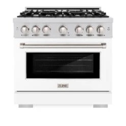 ZLINE 36 In. 5.2 Cu. Ft. Select Dual Fuel Range With 6 Burner Gas Cooktop And Electric Convection Oven In Stainless Steel With White Matte Door (HDR-WM-36)(Zline 36 Select Dual Fuel Range Stainless Steel White Matte Hdr Wm 36) -Induction Cooktop Store zline select stainless steel dual fuel white matte range HDR WM 36 front