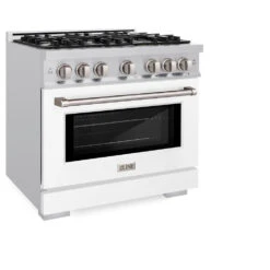 ZLINE 36 In. 5.2 Cu. Ft. Select Dual Fuel Range With 6 Burner Gas Cooktop And Electric Convection Oven In Stainless Steel With White Matte Door (HDR-WM-36)(Zline 36 Select Dual Fuel Range Stainless Steel White Matte Hdr Wm 36) -Induction Cooktop Store zline select stainless steel dual fuel white matte range HDR WM 36 main