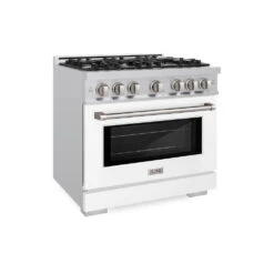 ZLINE 36 In. 5.2 Cu. Ft. Select Dual Fuel Range With 6 Burner Gas Cooktop And Electric Convection Oven In Stainless Steel With White Matte Door (HDR-WM-36)(Zline 36 Select Dual Fuel Range Stainless Steel White Matte Hdr Wm 36)