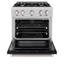 ZLINE 30 In. 4.2 Cu. Ft. Select Gas Range With 4 Burner Cooktop And Convection Gas Oven In Stainless Steel With Black Matte Door (HGR-BLM-30)(Zline 30 Select Gas Range Stainless Steel Black Matte Hgr Blm 30) 17 ZLINE 30 In. 4.2 Cu. Ft. Select Gas Range With 4 Burner Cooktop And Convection Gas Oven In Stainless Steel With Black Matte Door (HGR-BLM-30)(Zline 30 Select Gas Range Stainless Steel Black Matte Hgr Blm 30) -Induction Cooktop Store zline select stainless steel gas range HGR BLM 30 front open d508e4f1 085e 4631 997d 844d32a333f3
