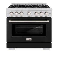 ZLINE 36 In. 5.2 Cu. Ft. Select Gas Range With 6 Burner Cooktop And Convection Gas Oven In Stainless Steel With Black Matte Door (HGR-BLM-36)(Zline 36 Select Gas Range Stainless Steel Black Matte Hgr Blm 36) 16 ZLINE 36 In. 5.2 Cu. Ft. Select Gas Range With 6 Burner Cooktop And Convection Gas Oven In Stainless Steel With Black Matte Door (HGR-BLM-36)(Zline 36 Select Gas Range Stainless Steel Black Matte Hgr Blm 36) -Induction Cooktop Store zline select stainless steel gas range HGR BLM 36 front
