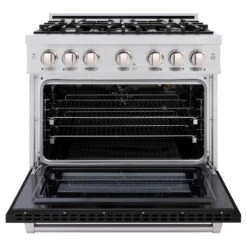 ZLINE 36 In. 5.2 Cu. Ft. Select Gas Range With 6 Burner Cooktop And Convection Gas Oven In Stainless Steel With Black Matte Door (HGR-BLM-36)(Zline 36 Select Gas Range Stainless Steel Black Matte Hgr Blm 36) 17 ZLINE 36 In. 5.2 Cu. Ft. Select Gas Range With 6 Burner Cooktop And Convection Gas Oven In Stainless Steel With Black Matte Door (HGR-BLM-36)(Zline 36 Select Gas Range Stainless Steel Black Matte Hgr Blm 36) -Induction Cooktop Store zline select stainless steel gas range HGR BLM 36 front open