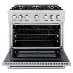 ZLINE 36 In. 5.2 Cu. Ft. Select Gas Range With Convection Gas Oven In Stainless Steel With 6 Brass Burners (HGR-BR-36)(Zline 36 Select Gas Range Stainless Steel Brass Burners Hgr Br 36) -Induction Cooktop Store zline select stainless steel gas range HGR BR 36 front open