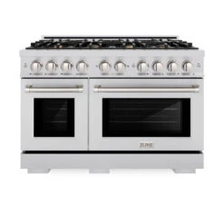 ZLINE 48 In. 6.7 Cu. Ft. Select Double Oven Gas Range In Stainless Steel With 8 Brass Burners (HGR-BR-48)(Zline 48 Select Gas Range Stainless Steel Brass Burners Hgr Br 48) 16 ZLINE 48 In. 6.7 Cu. Ft. Select Double Oven Gas Range In Stainless Steel With 8 Brass Burners (HGR-BR-48)(Zline 48 Select Gas Range Stainless Steel Brass Burners Hgr Br 48) -Induction Cooktop Store zline select stainless steel gas range HGR BR 48 front