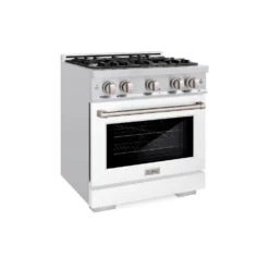 ZLINE 30 In. 4.2 Cu. Ft. Select Gas Range With 4 Burner Cooktop And Convection Gas Oven In Stainless Steel With White Matte Door (HGR-WM-30)(Zline 30 Select Gas Range Stainless Steel White Matte Hgr Wm 30)