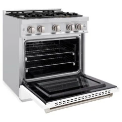 ZLINE 30 In. 4.2 Cu. Ft. Select Gas Range With 4 Burner Cooktop And Convection Gas Oven In Stainless Steel With White Matte Door (HGR-WM-30)(Zline 30 Select Gas Range Stainless Steel White Matte Hgr Wm 30) 14 ZLINE 30 In. 4.2 Cu. Ft. Select Gas Range With 4 Burner Cooktop And Convection Gas Oven In Stainless Steel With White Matte Door (HGR-WM-30)(Zline 30 Select Gas Range Stainless Steel White Matte Hgr Wm 30) -Induction Cooktop Store zline select stainless steel gas range HGR WM 30 main open