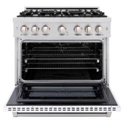 ZLINE 36 In. 5.2 Cu. Ft. Select Gas Range With 6 Burner Cooktop And Convection Gas Oven In Stainless Steel With White Matte Door (HGR-WM-36)(Zline 36 Select Gas Range Stainless Steel White Matte Hgr Wm 36) -Induction Cooktop Store zline select stainless steel gas range HGR WM 36 front open