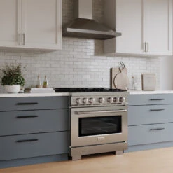 ZLINE 36 In. 5.2 Cu. Ft. Select Gas Range With 6 Burner Cooktop And Convection Gas Oven In Stainless Steel (HGR36)(Zline 36 Select Gas Range Stainless Steel Hgr36) -Induction Cooktop Store zline select stainless steel gas range HGR36 side lifestyle