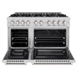 ZLINE 48 In. 6.7 Cu. Ft. Select Double Oven Gas Range With 8 Burner Cooktop In Stainless Steel (HGR48)(Zline 48 Select Gas Range Stainless Steel Hgr48) -Induction Cooktop Store zline select stainless steel gas range HGR48 front open