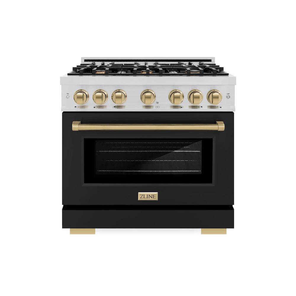 ZLINE Autograph Edition 36 In. 5.2 Cu. Ft. Select Gas Range With 6 Burner Cooktop And Convection Gas Oven In Stainless Steel With Black Matte Door And Champagne Bronze Accents (HGRZ-BLM-36-CB)(Zline Autograph Edition 36 Select Gas Range Stainless Steel Black Matte Champagne Bronze Hgrz Blm 36 Cb) 2 ZLINE Autograph Edition 36 In. 5.2 Cu. Ft. Select Gas Range With 6 Burner Cooktop And Convection Gas Oven In Stainless Steel With Black Matte Door And Champagne Bronze Accents (HGRZ-BLM-36-CB)(Zline Autograph Edition 36 Select Gas Range Stainless Steel Black Matte Champagne Bronze Hgrz Blm 36 Cb) - Image 2