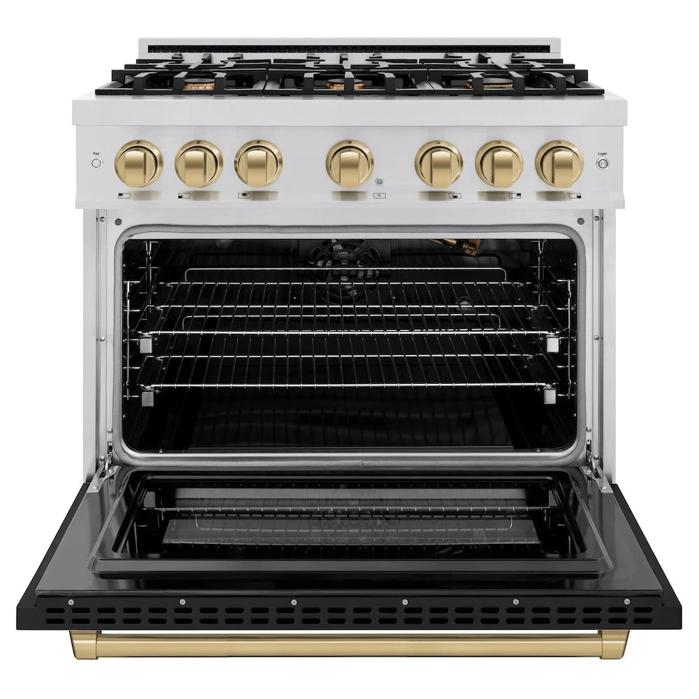 ZLINE Autograph Edition 36 In. 5.2 Cu. Ft. Select Gas Range With 6 Burner Cooktop And Convection Gas Oven In Stainless Steel With Black Matte Door And Champagne Bronze Accents (HGRZ-BLM-36-CB)(Zline Autograph Edition 36 Select Gas Range Stainless Steel Black Matte Champagne Bronze Hgrz Blm 36 Cb) 5 ZLINE Autograph Edition 36 In. 5.2 Cu. Ft. Select Gas Range With 6 Burner Cooktop And Convection Gas Oven In Stainless Steel With Black Matte Door And Champagne Bronze Accents (HGRZ-BLM-36-CB)(Zline Autograph Edition 36 Select Gas Range Stainless Steel Black Matte Champagne Bronze Hgrz Blm 36 Cb) - Image 5