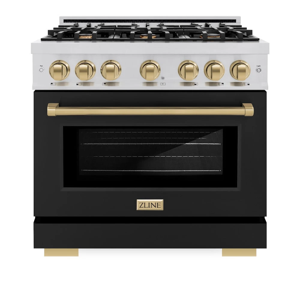 ZLINE Autograph Edition 36 In. 5.2 Cu. Ft. Select Gas Range With 6 Burner Cooktop And Convection Gas Oven In Stainless Steel With Black Matte Door And Champagne Bronze Accents (HGRZ-BLM-36-CB)(Zline Autograph Edition 36 Select Gas Range Stainless Steel Black Matte Champagne Bronze Hgrz Blm 36 Cb) 3 ZLINE Autograph Edition 36 In. 5.2 Cu. Ft. Select Gas Range With 6 Burner Cooktop And Convection Gas Oven In Stainless Steel With Black Matte Door And Champagne Bronze Accents (HGRZ-BLM-36-CB)(Zline Autograph Edition 36 Select Gas Range Stainless Steel Black Matte Champagne Bronze Hgrz Blm 36 Cb) - Image 3