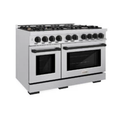 ZLINE Autograph Edition 48 In. 6.7 Cu. Ft. Select Double Oven Gas Range With 8 Burner Cooktop In Stainless Steel And Matte Black Accents (HGRZ-48-MB)(Zline Autograph Edition 48 Select Gas Range Stainless Steel Matte Black Hgrz 48 Mb)