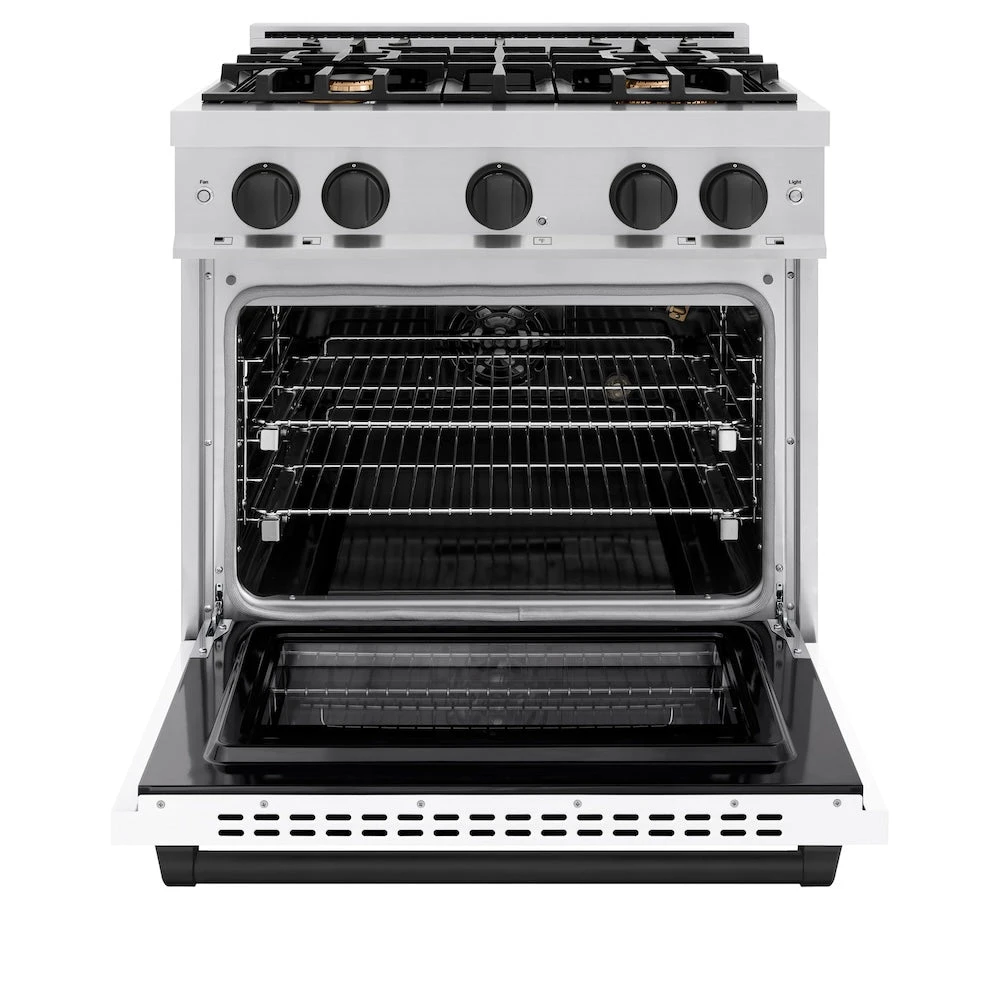 ZLINE Autograph Edition 30 In. 4.2 Cu. Ft. Select Gas Range With 4 Burner Cooktop And Convection Gas Oven In Stainless Steel With White Matte Door And Matte Black Accents (HGRZ-WM-30-MB)(Zline Autograph Edition 30 Select Gas Range Stainless Steel White Matte Matte Black Hgrz Wm 30 Mb) 4 ZLINE Autograph Edition 30 In. 4.2 Cu. Ft. Select Gas Range With 4 Burner Cooktop And Convection Gas Oven In Stainless Steel With White Matte Door And Matte Black Accents (HGRZ-WM-30-MB)(Zline Autograph Edition 30 Select Gas Range Stainless Steel White Matte Matte Black Hgrz Wm 30 Mb) - Image 4