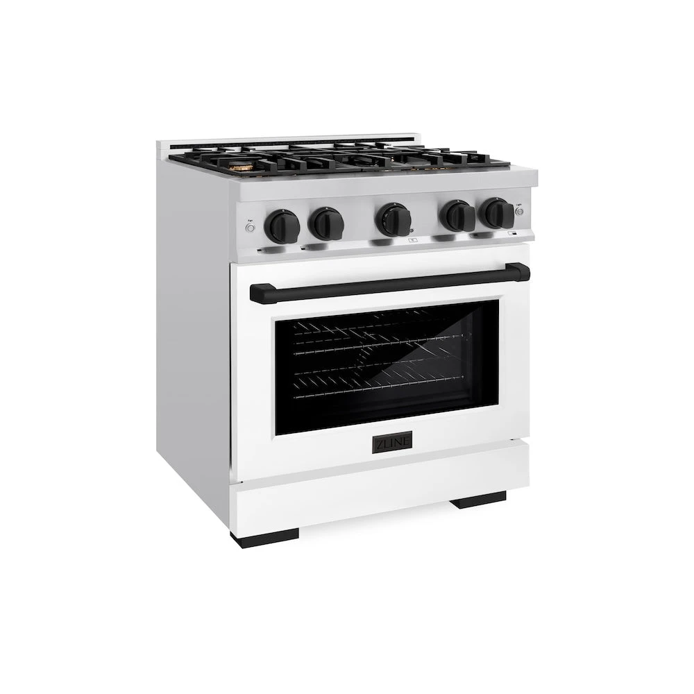 ZLINE Autograph Edition 30 In. 4.2 Cu. Ft. Select Gas Range With 4 Burner Cooktop And Convection Gas Oven In Stainless Steel With White Matte Door And Matte Black Accents (HGRZ-WM-30-MB)(Zline Autograph Edition 30 Select Gas Range Stainless Steel White Matte Matte Black Hgrz Wm 30 Mb) 1 ZLINE Autograph Edition 30 In. 4.2 Cu. Ft. Select Gas Range With 4 Burner Cooktop And Convection Gas Oven In Stainless Steel With White Matte Door And Matte Black Accents (HGRZ-WM-30-MB)(Zline Autograph Edition 30 Select Gas Range Stainless Steel White Matte Matte Black Hgrz Wm 30 Mb)