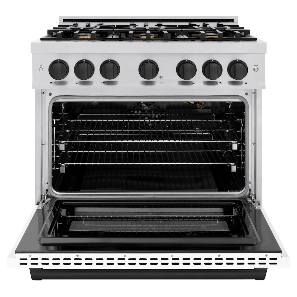 ZLINE Autograph Edition 36 In. 5.2 Cu. Ft. Select Gas Range With 6 Burner Cooktop And Convection Gas Oven In Stainless Steel With White Matte Door And Matte Black Accents (HGRZ-WM-36-MB)(Zline Autograph Edition 36 Select Gas Range Stainless Steel White Matte Matte Black Hgrz Wm 36 Mb) 4 ZLINE Autograph Edition 36 In. 5.2 Cu. Ft. Select Gas Range With 6 Burner Cooktop And Convection Gas Oven In Stainless Steel With White Matte Door And Matte Black Accents (HGRZ-WM-36-MB)(Zline Autograph Edition 36 Select Gas Range Stainless Steel White Matte Matte Black Hgrz Wm 36 Mb) - Image 4