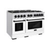 ZLINE Autograph Edition 48 In. 6.7 Cu. Ft. Select Double Oven Gas Range With 8 Burner Cooktop In Stainless Steel With White Matte Doors And Matte Black Accents (HGRZ-WM-48-MB)(Zline Autograph Edition 48 Select Gas Range Stainless Steel White Matte Matte Black Hgrz Wm 48 Mb)