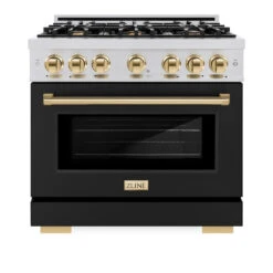 ZLINE Autograph Edition 36 In. 5.2 Cu. Ft. Select Gas Range With 6 Burner Cooktop And Convection Gas Oven In Stainless Steel With Black Matte Door And Polished Gold Accents (HGRZ-BLM-36-G)(Zline Autograph Edition 36 Select Gas Range Stainless Steel Black Matte Polished Gold Hgrz Blm 36 G) 14 ZLINE Autograph Edition 36 In. 5.2 Cu. Ft. Select Gas Range With 6 Burner Cooktop And Convection Gas Oven In Stainless Steel With Black Matte Door And Polished Gold Accents (HGRZ-BLM-36-G)(Zline Autograph Edition 36 Select Gas Range Stainless Steel Black Matte Polished Gold Hgrz Blm 36 G) -Induction Cooktop Store zline select stainless steel gas range autograph edition polished gold HGRZ BLM 36 G front
