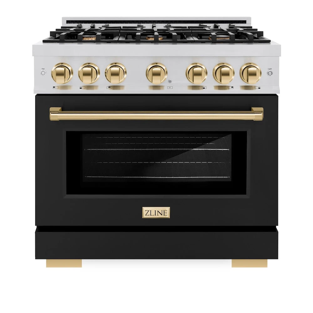 ZLINE Autograph Edition 36 In. 5.2 Cu. Ft. Select Gas Range With 6 Burner Cooktop And Convection Gas Oven In Stainless Steel With Black Matte Door And Polished Gold Accents (HGRZ-BLM-36-G)(Zline Autograph Edition 36 Select Gas Range Stainless Steel Black Matte Polished Gold Hgrz Blm 36 G) 3 ZLINE Autograph Edition 36 In. 5.2 Cu. Ft. Select Gas Range With 6 Burner Cooktop And Convection Gas Oven In Stainless Steel With Black Matte Door And Polished Gold Accents (HGRZ-BLM-36-G)(Zline Autograph Edition 36 Select Gas Range Stainless Steel Black Matte Polished Gold Hgrz Blm 36 G) - Image 3