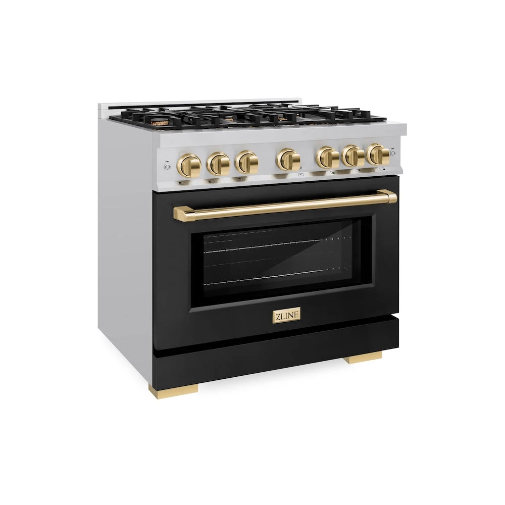 ZLINE Autograph Edition 36 In. 5.2 Cu. Ft. Select Gas Range With 6 Burner Cooktop And Convection Gas Oven In Stainless Steel With Black Matte Door And Polished Gold Accents (HGRZ-BLM-36-G)(Zline Autograph Edition 36 Select Gas Range Stainless Steel Black Matte Polished Gold Hgrz Blm 36 G) 1 ZLINE Autograph Edition 36 In. 5.2 Cu. Ft. Select Gas Range With 6 Burner Cooktop And Convection Gas Oven In Stainless Steel With Black Matte Door And Polished Gold Accents (HGRZ-BLM-36-G)(Zline Autograph Edition 36 Select Gas Range Stainless Steel Black Matte Polished Gold Hgrz Blm 36 G)