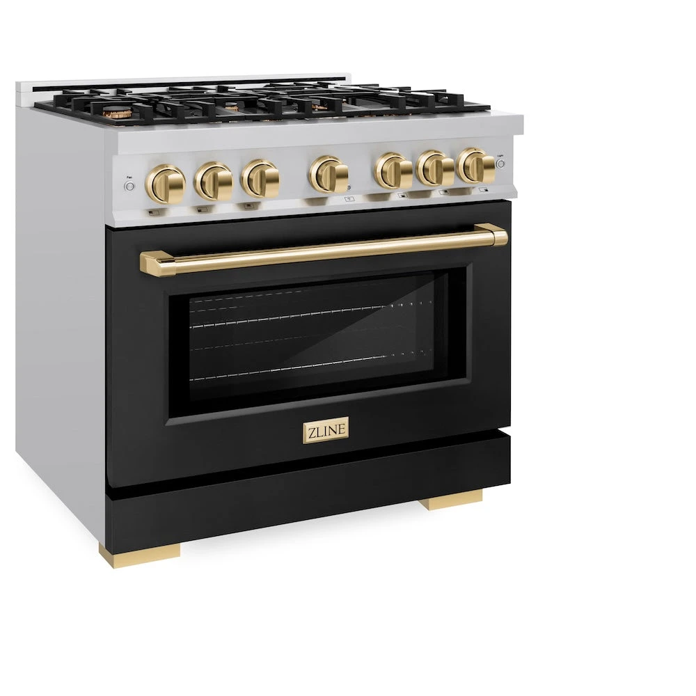 ZLINE Autograph Edition 36 In. 5.2 Cu. Ft. Select Gas Range With 6 Burner Cooktop And Convection Gas Oven In Stainless Steel With Black Matte Door And Polished Gold Accents (HGRZ-BLM-36-G)(Zline Autograph Edition 36 Select Gas Range Stainless Steel Black Matte Polished Gold Hgrz Blm 36 G) 5 ZLINE Autograph Edition 36 In. 5.2 Cu. Ft. Select Gas Range With 6 Burner Cooktop And Convection Gas Oven In Stainless Steel With Black Matte Door And Polished Gold Accents (HGRZ-BLM-36-G)(Zline Autograph Edition 36 Select Gas Range Stainless Steel Black Matte Polished Gold Hgrz Blm 36 G) - Image 5