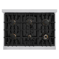 ZLINE Autograph Edition 36 In. 5.2 Cu. Ft. Select Gas Range With 6 Burner Cooktop And Convection Gas Oven In Stainless Steel With Black Matte Door And Polished Gold Accents (HGRZ-BLM-36-G)(Zline Autograph Edition 36 Select Gas Range Stainless Steel Black Matte Polished Gold Hgrz Blm 36 G) 17 ZLINE Autograph Edition 36 In. 5.2 Cu. Ft. Select Gas Range With 6 Burner Cooktop And Convection Gas Oven In Stainless Steel With Black Matte Door And Polished Gold Accents (HGRZ-BLM-36-G)(Zline Autograph Edition 36 Select Gas Range Stainless Steel Black Matte Polished Gold Hgrz Blm 36 G) -Induction Cooktop Store zline select stainless steel gas range autograph edition polished gold HGRZ BLM 36 G top down