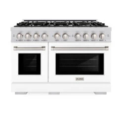 ZLINE 48 In. 6.7 Cu. Ft. Select Double Oven Gas Range With 8 Burner Cooktop In Stainless Steel With White Matte Doors (HGR-WM-48)(Zline 48 Select Gas Range Stainless Steel White Matte Hgr Wm 48) 16 ZLINE 48 In. 6.7 Cu. Ft. Select Double Oven Gas Range With 8 Burner Cooktop In Stainless Steel With White Matte Doors (HGR-WM-48)(Zline 48 Select Gas Range Stainless Steel White Matte Hgr Wm 48) -Induction Cooktop Store zline select stainless steel white matte gas range HGR WM 48 front